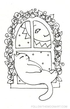 Kitty in the window craft pattern outline