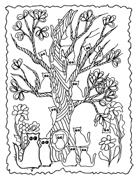 cats in a tree coloring page