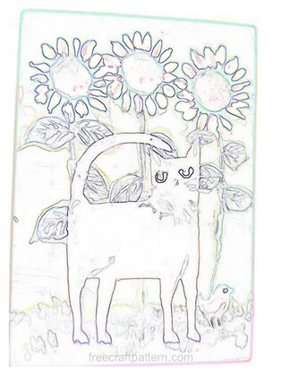 cat in sunflowers color page
