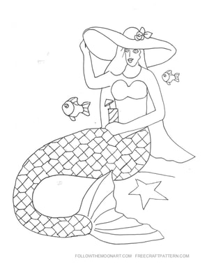 Mermaid and fish coloring page